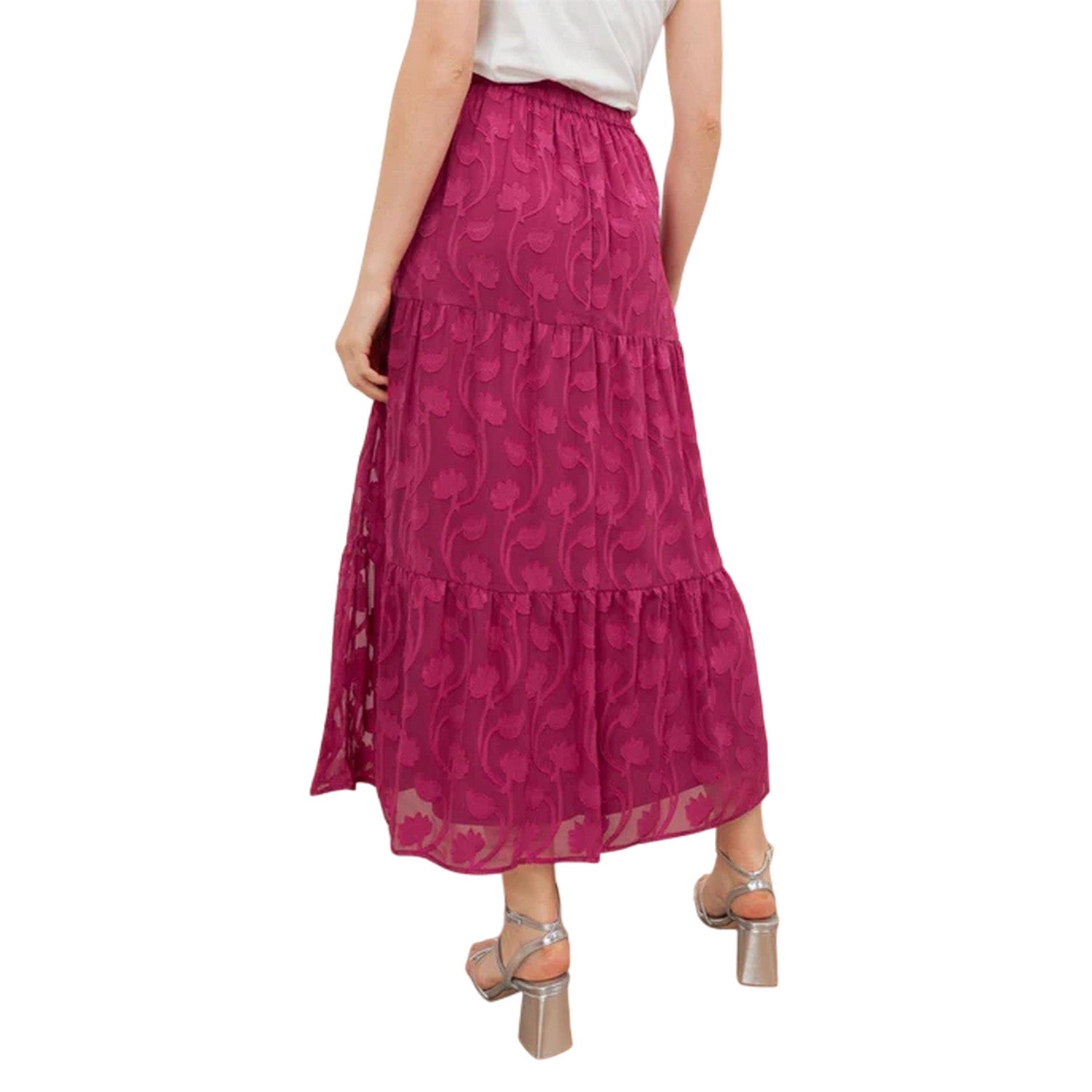 Fuchsia - Back - Lovedrobe Womens-Ladies Burnout Floral Maxi Skirt