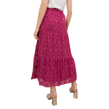 Fuchsia - Back - Lovedrobe Womens-Ladies Burnout Floral Maxi Skirt