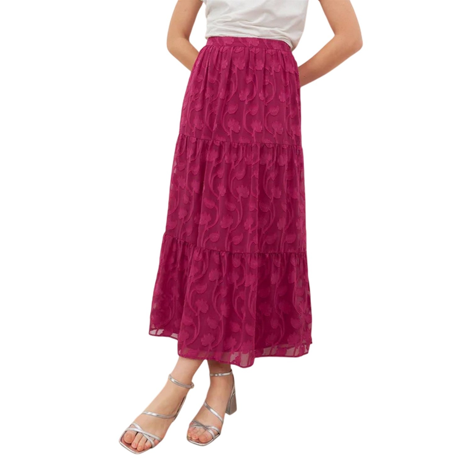Fuchsia - Front - Lovedrobe Womens-Ladies Burnout Floral Maxi Skirt