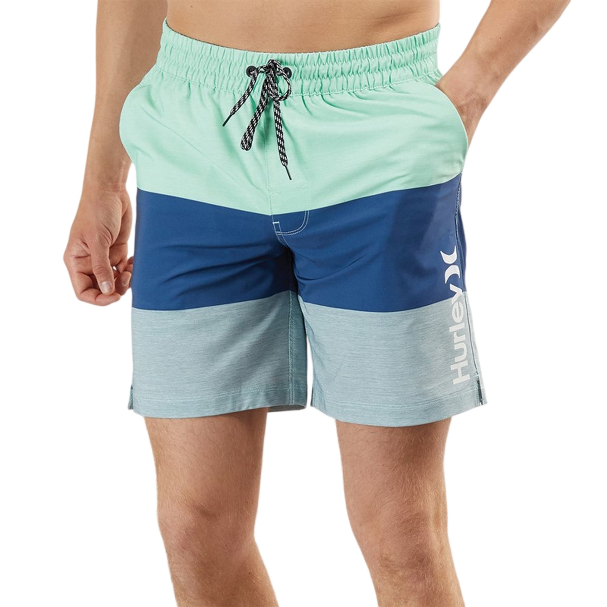 Blue-Aqua - Side - Hurley Mens Volley Colour Block Swim Shorts