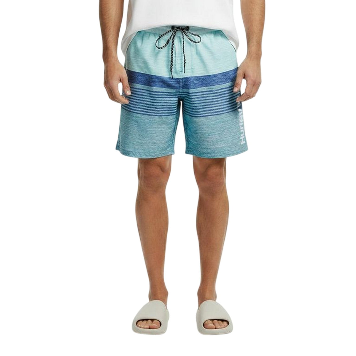 Sky-Pewter - Side - Hurley Mens Volley Ombre Stripe Swim Shorts