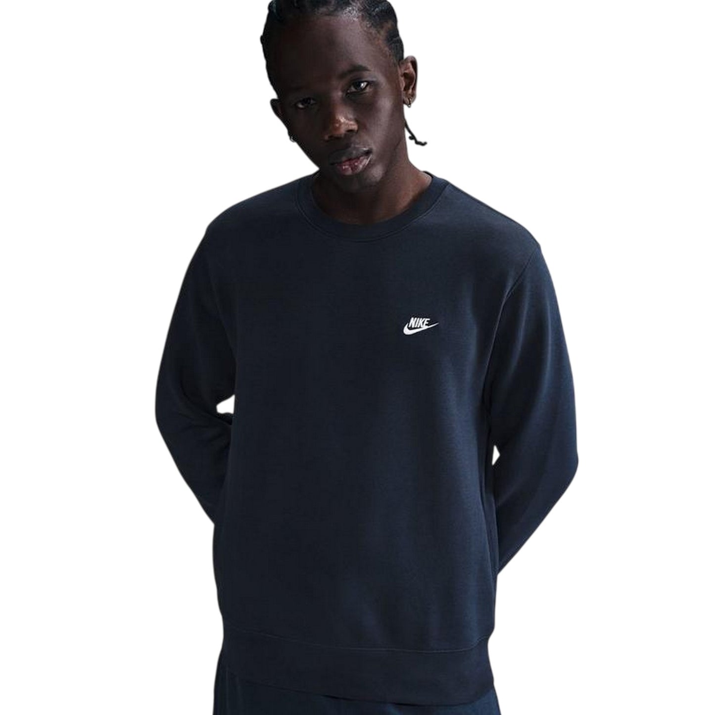 Navy - Side - Nike Mens Club Logo Crew Neck Sweatshirt
