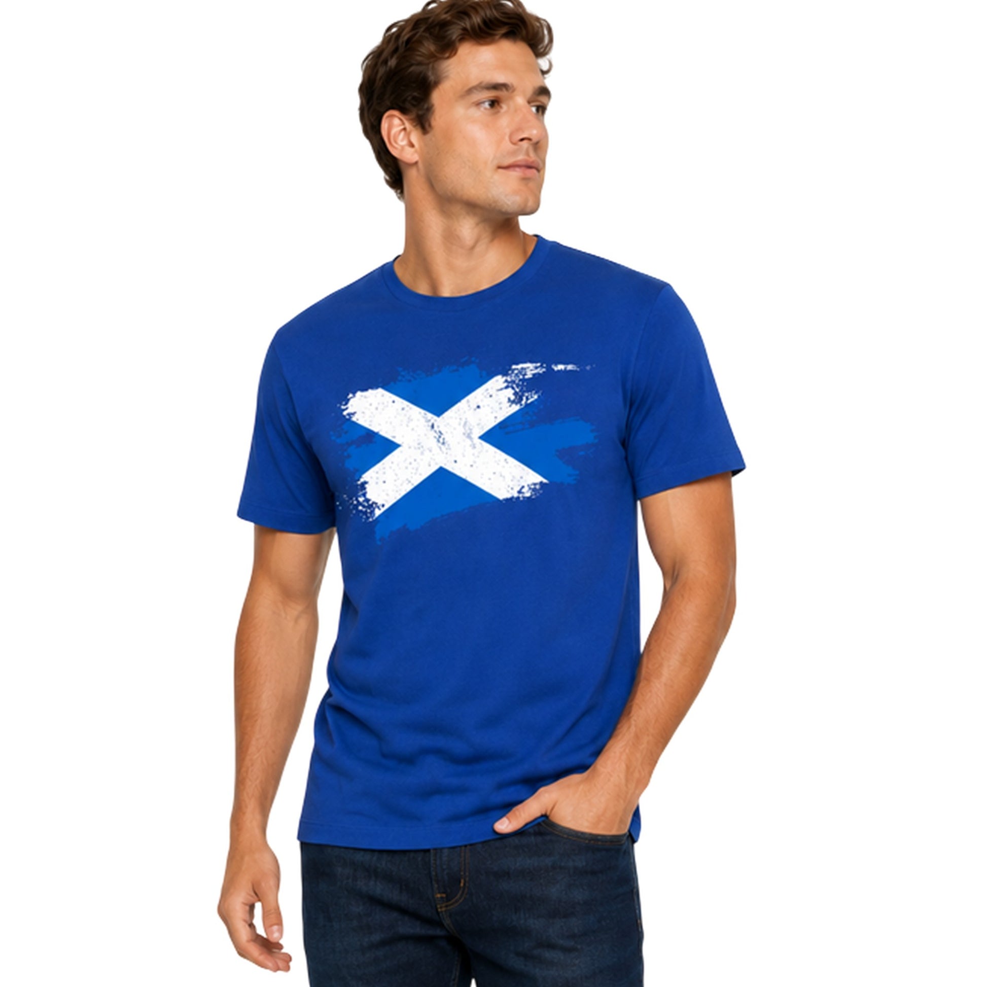 Blue - Side - AWD Unisex Adult Scottish Flag T-Shirt