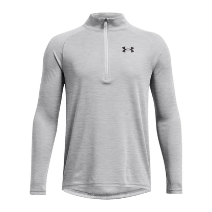Grey - Front - Under Armour Boys Technical Half Zip Long-Sleeved Top