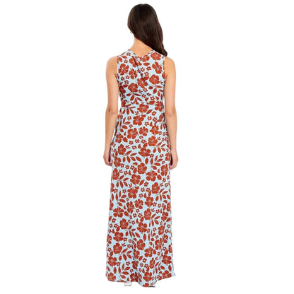 Blue-Red - Back - Wednesday Womens-Ladies Floral V Neck Maxi Dress