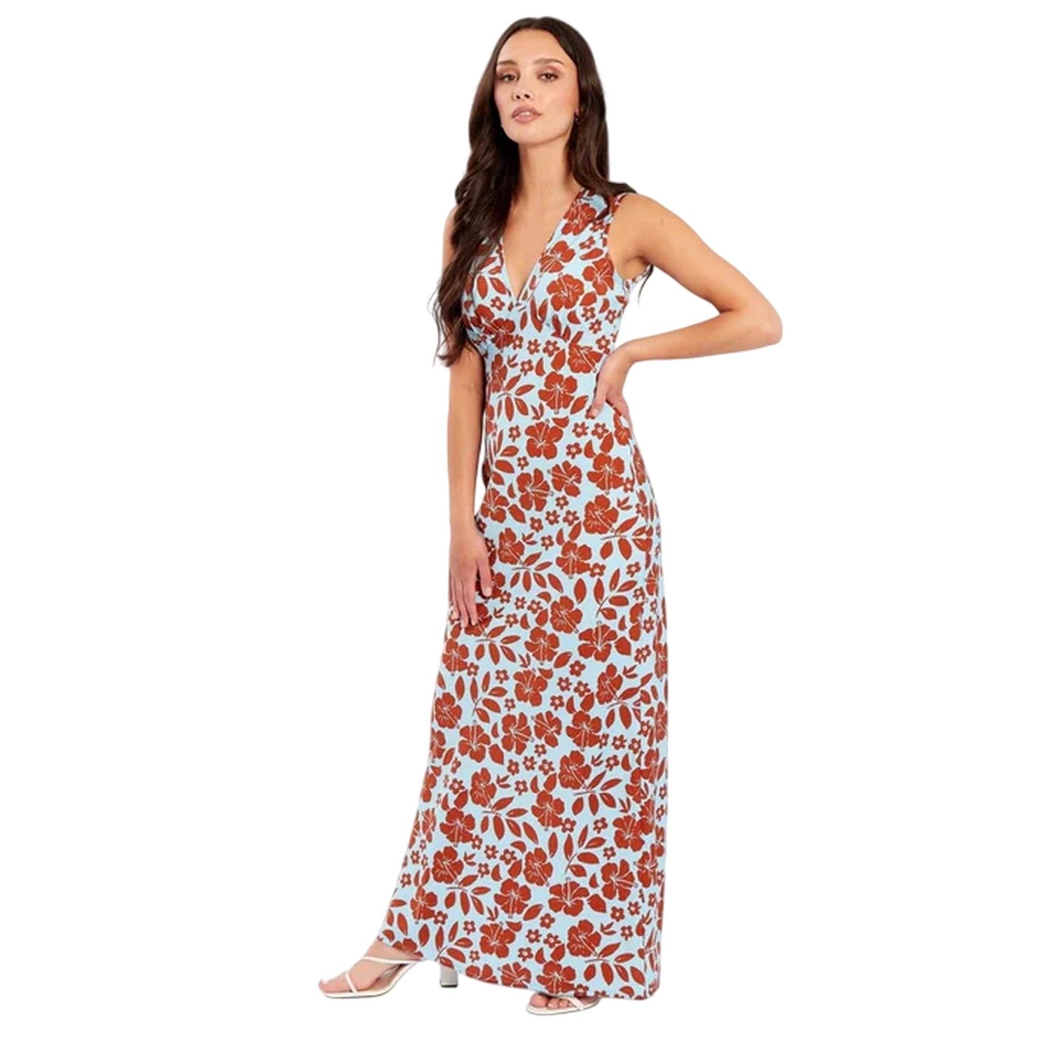 Blue-Red - Lifestyle - Wednesday Womens-Ladies Floral V Neck Maxi Dress