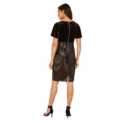 Black - Back - Yumi Womens-Ladies Sequin Velvet Bodycon Dress