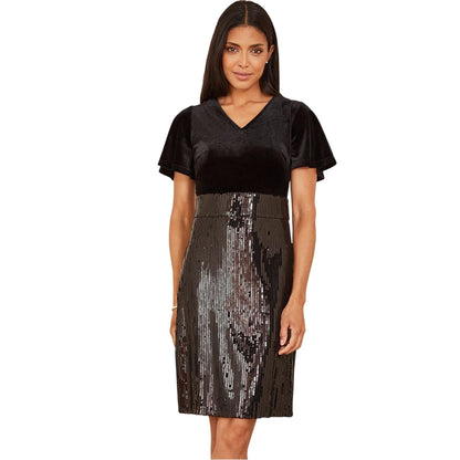 Black - Side - Yumi Womens-Ladies Sequin Velvet Bodycon Dress