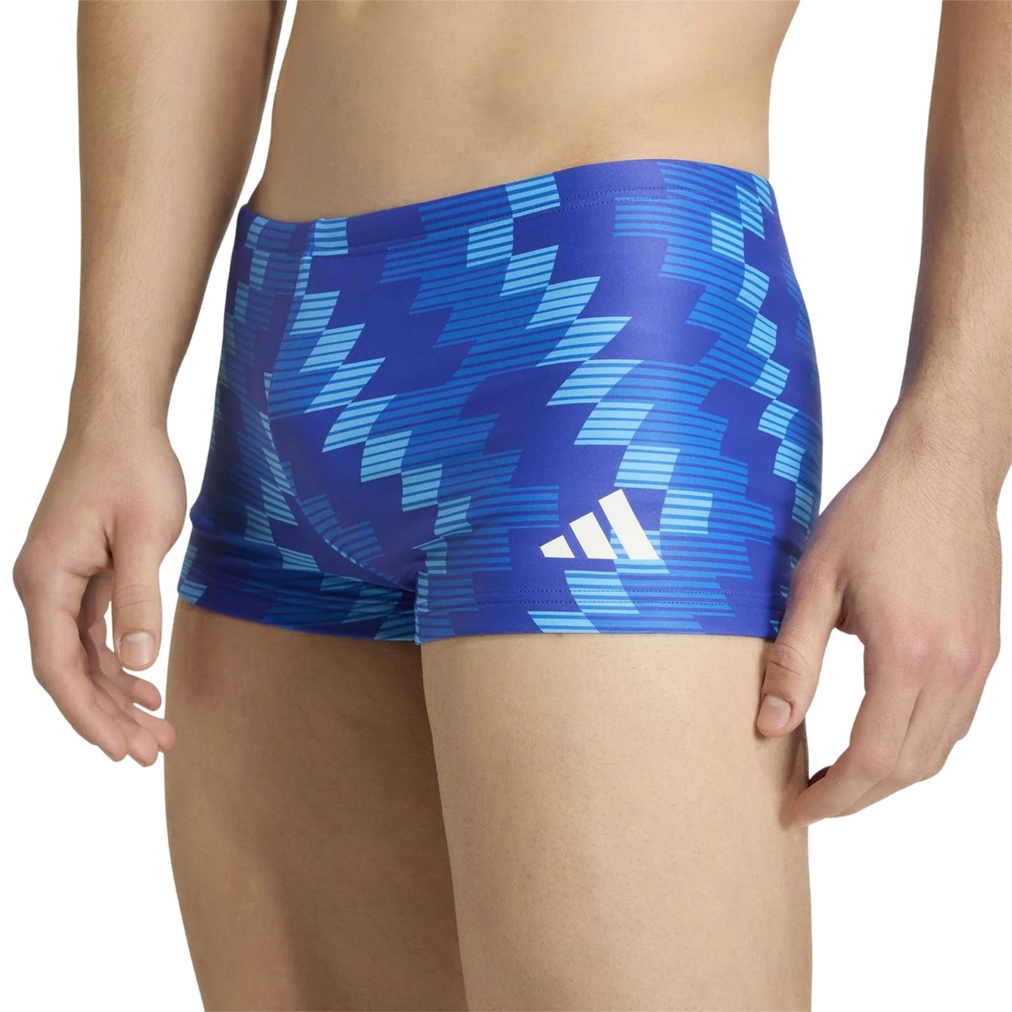 Lucid Blue - Side - Adidas Mens Geometric Swimming Trunks