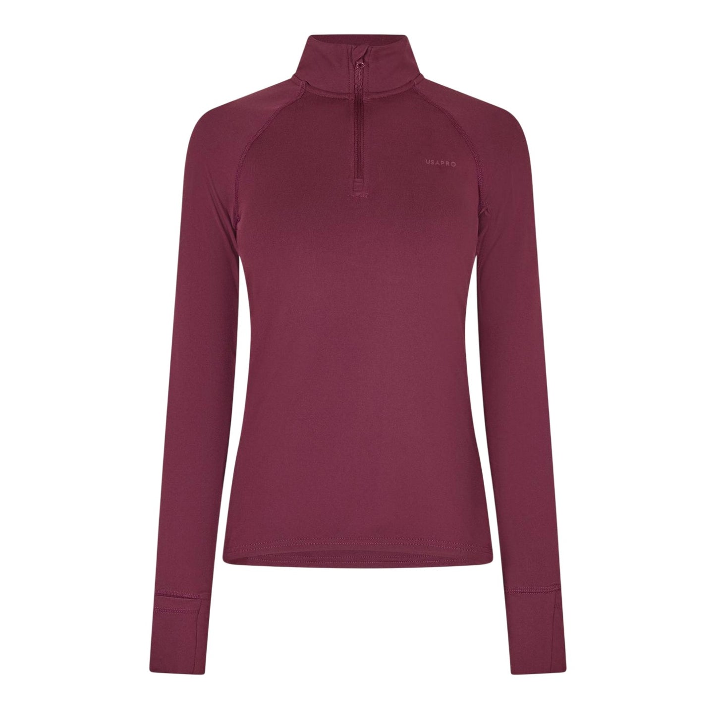 Dark Cherry - Front - USA Womens-Ladies Plain Long-Sleeved Base Layer Top
