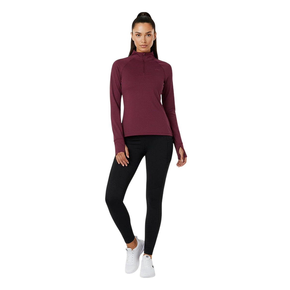 Dark Cherry - Lifestyle - USA Womens-Ladies Plain Long-Sleeved Base Layer Top