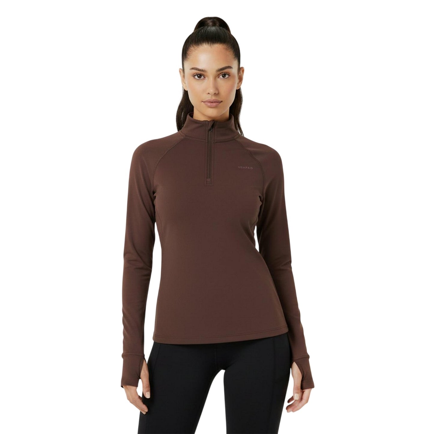 Espresso - Side - USA Womens-Ladies Plain Long-Sleeved Base Layer Top