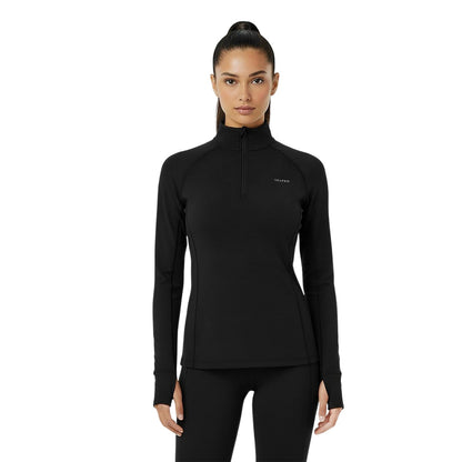 Black - Side - USA Womens-Ladies Plain Long-Sleeved Base Layer Top