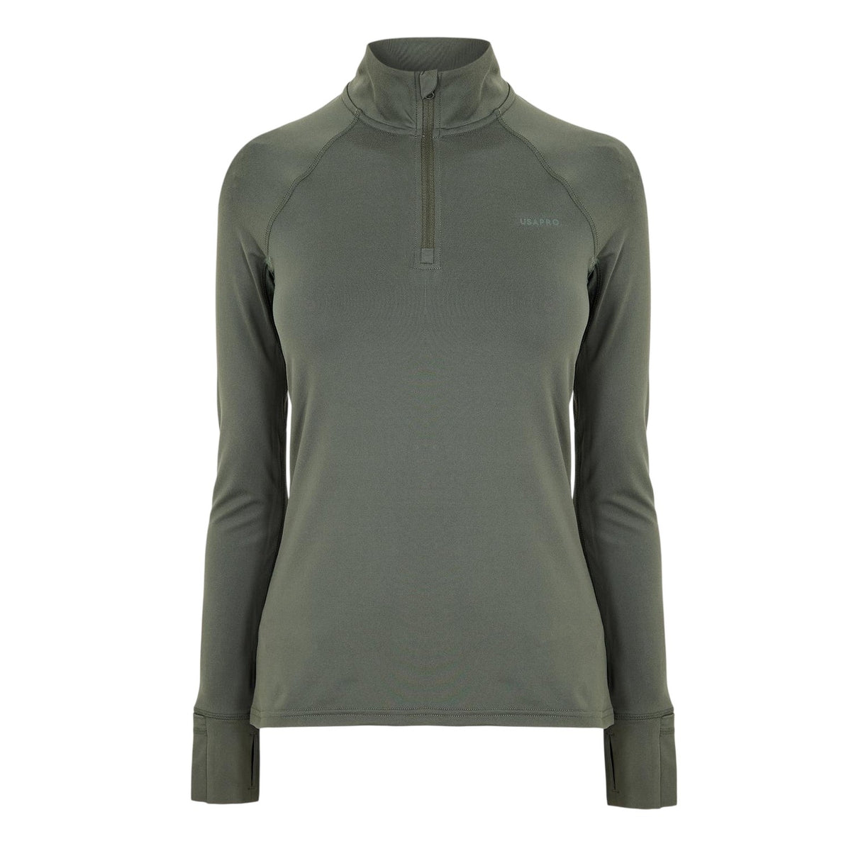 Khaki - Front - USA Womens-Ladies Plain Long-Sleeved Base Layer Top
