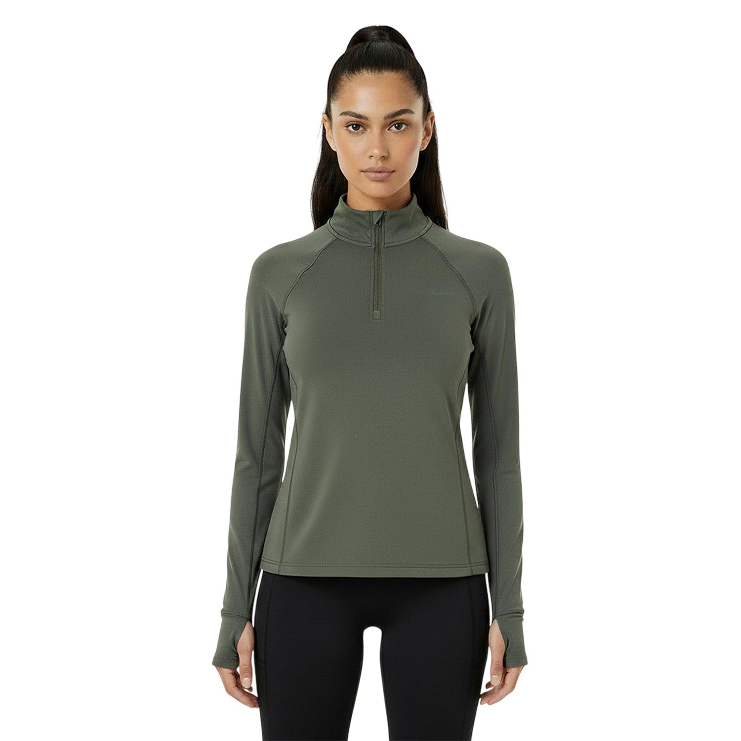 Khaki - Side - USA Womens-Ladies Plain Long-Sleeved Base Layer Top