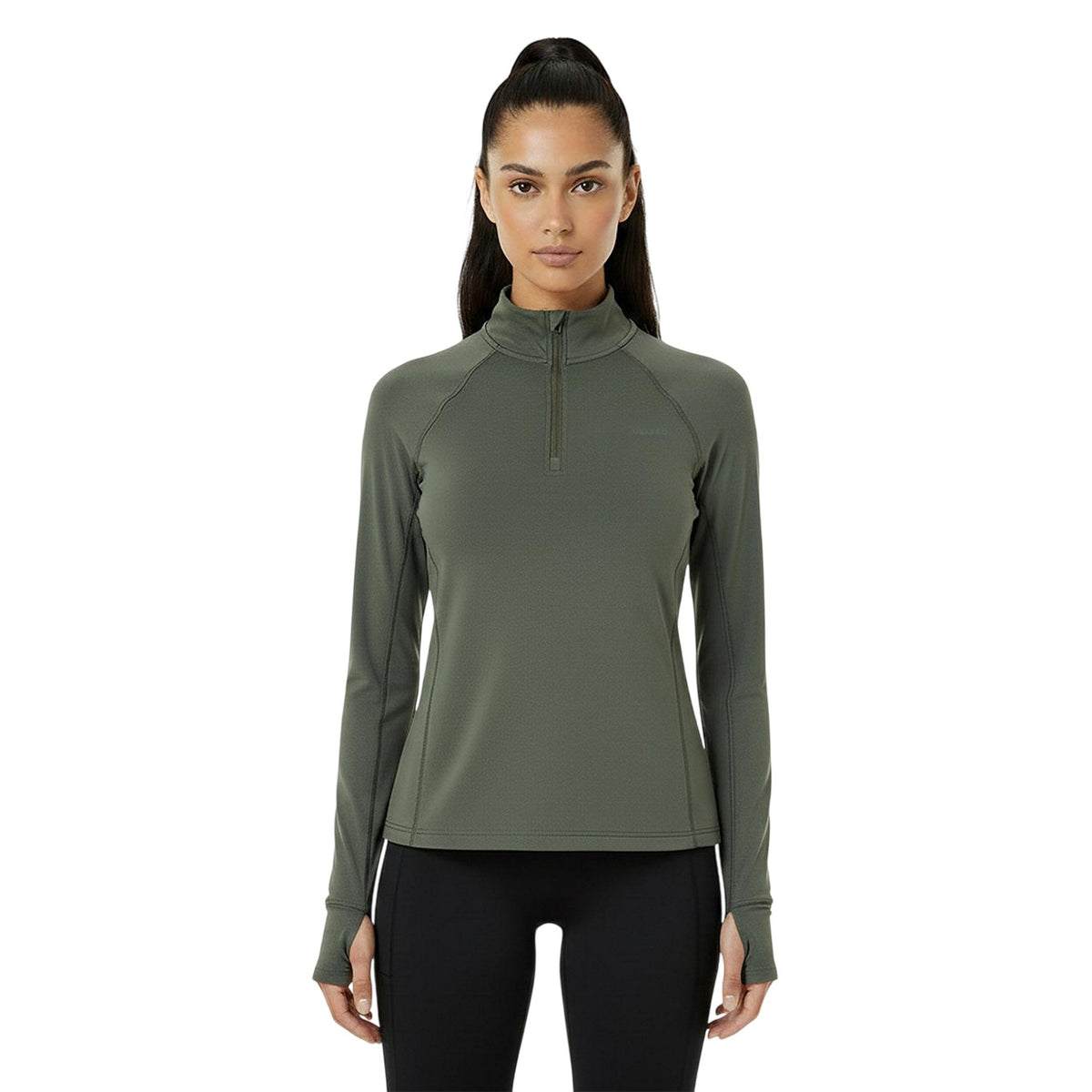 Khaki - Side - USA Womens-Ladies Plain Long-Sleeved Base Layer Top