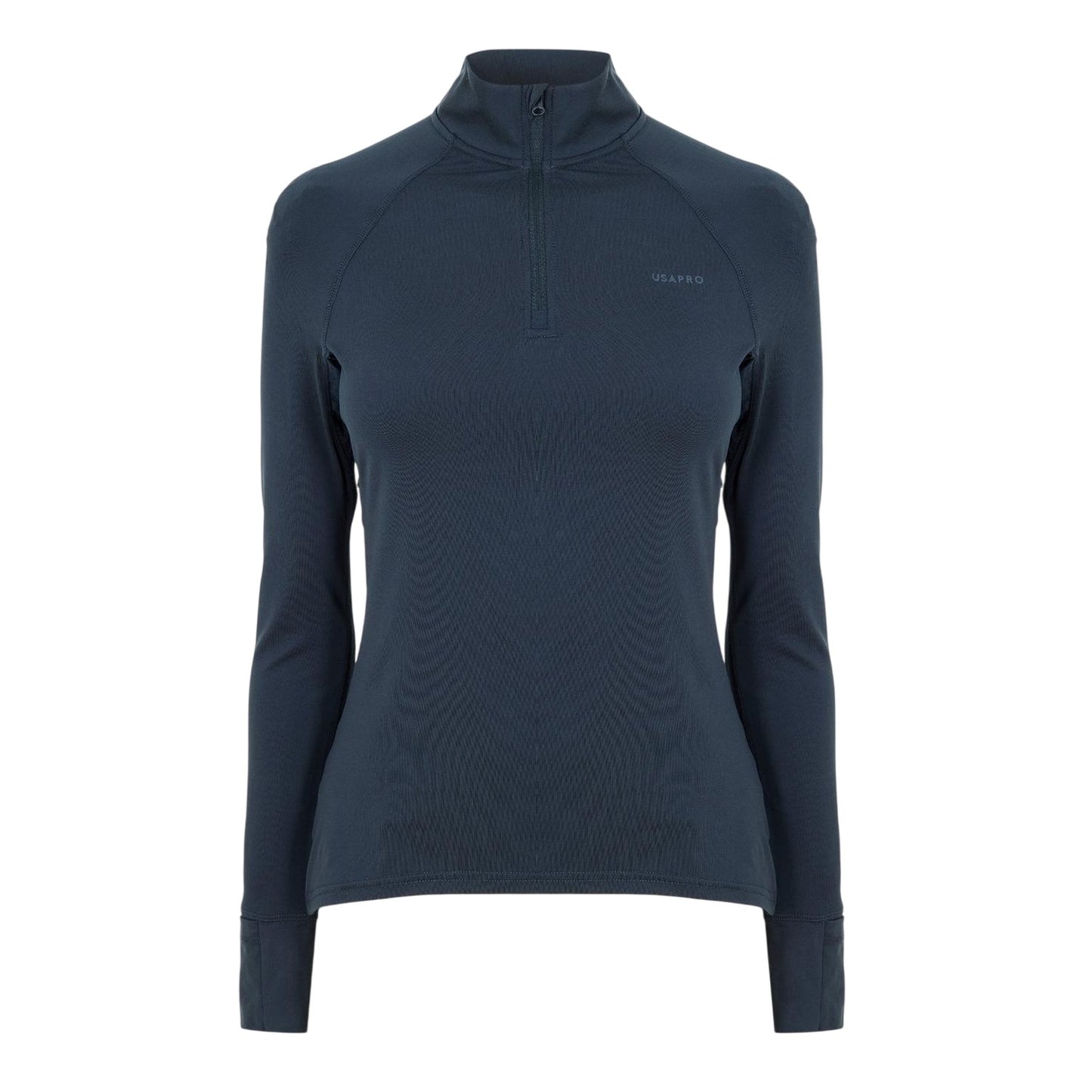 Navy - Front - USA Womens-Ladies Plain Long-Sleeved Base Layer Top