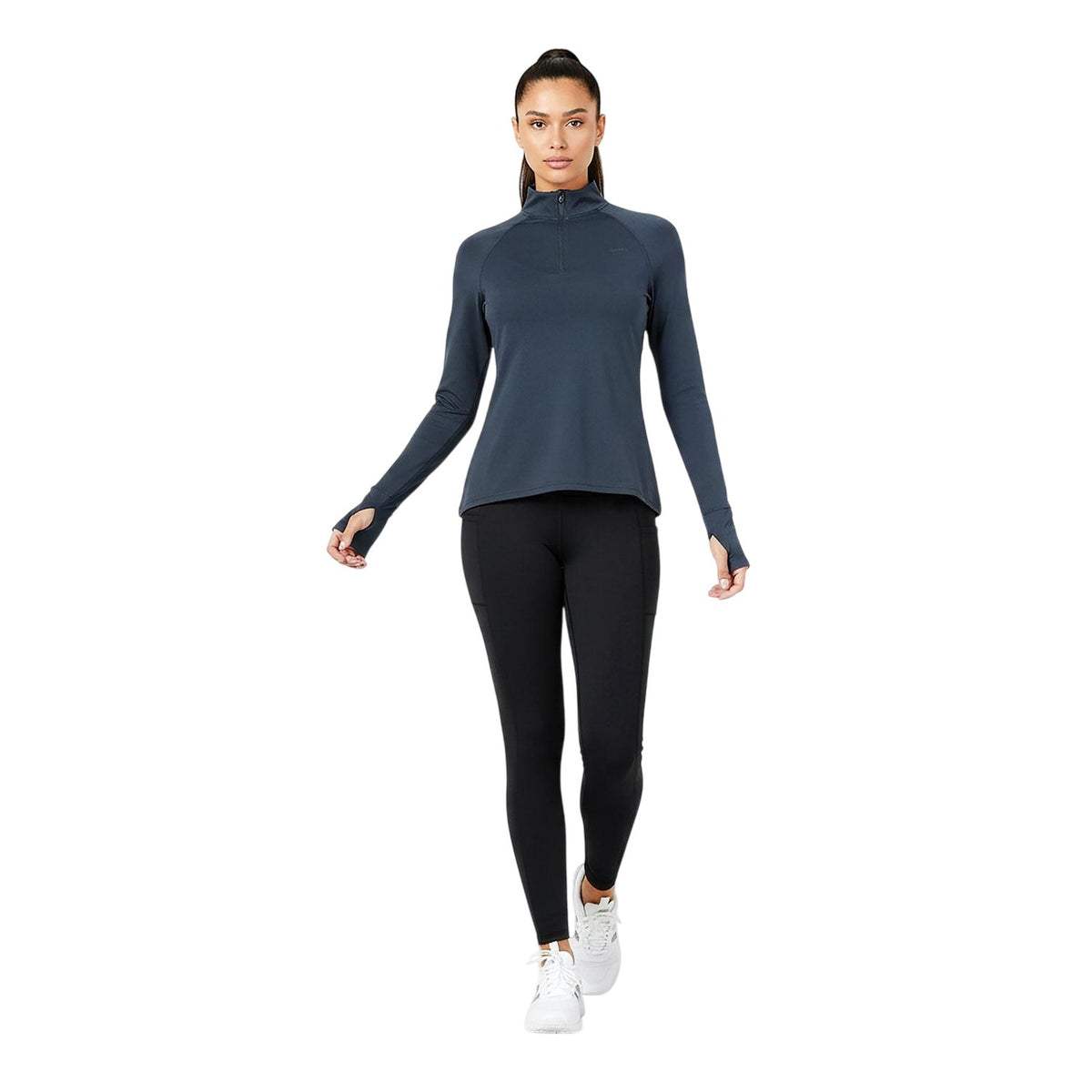 Navy - Pack Shot - USA Womens-Ladies Plain Long-Sleeved Base Layer Top