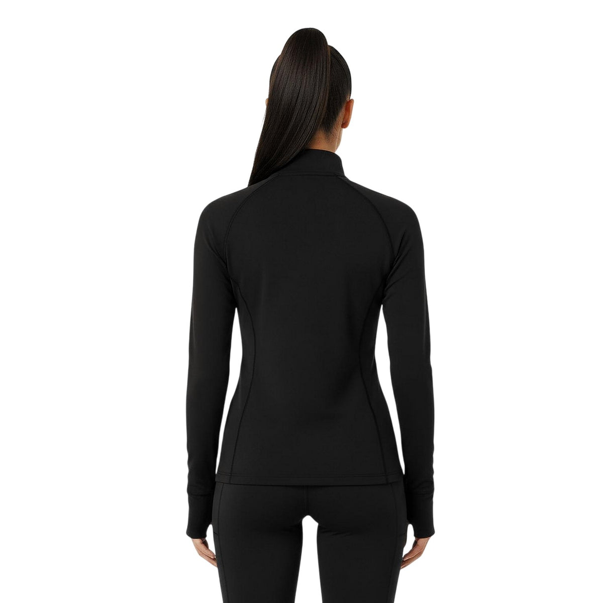 Black - Lifestyle - USA Womens-Ladies Plain Long-Sleeved Base Layer Top