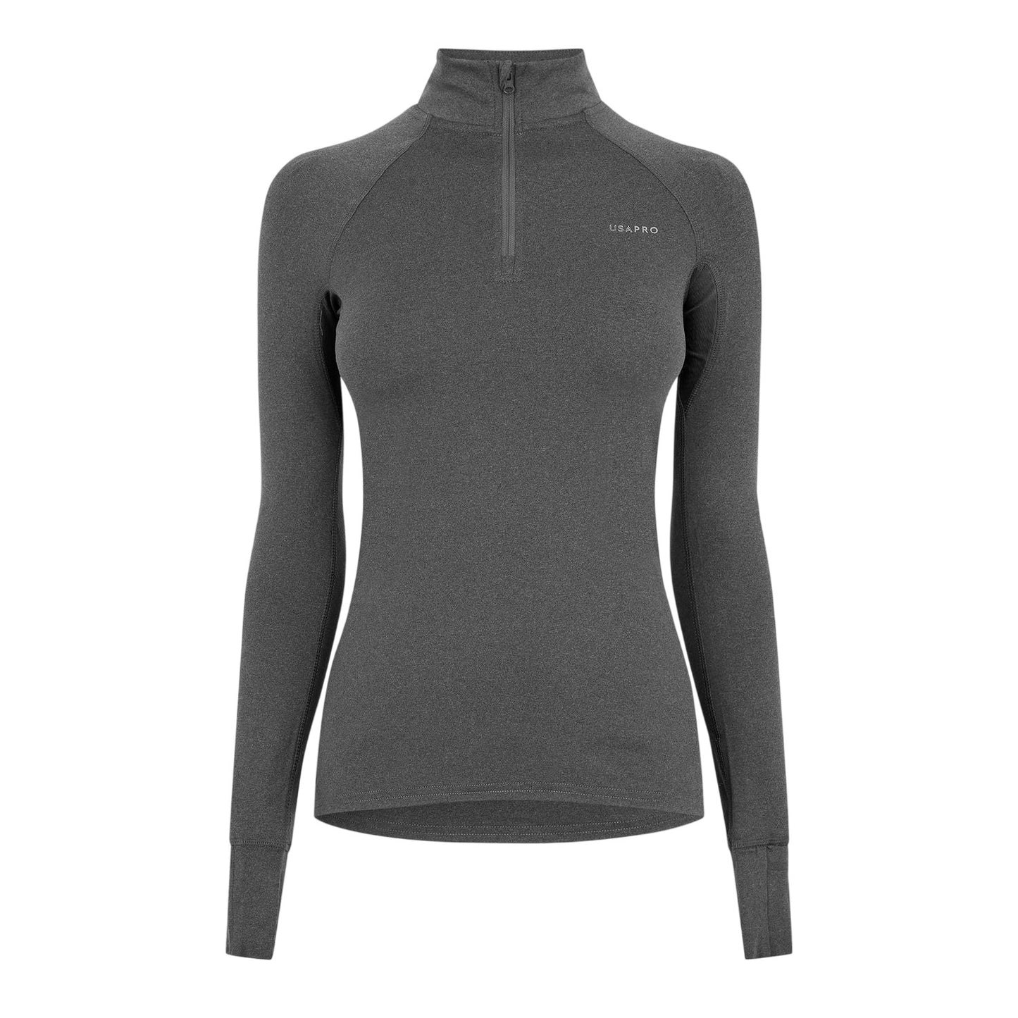 Charcoal - Front - USA Womens-Ladies Plain Long-Sleeved Base Layer Top