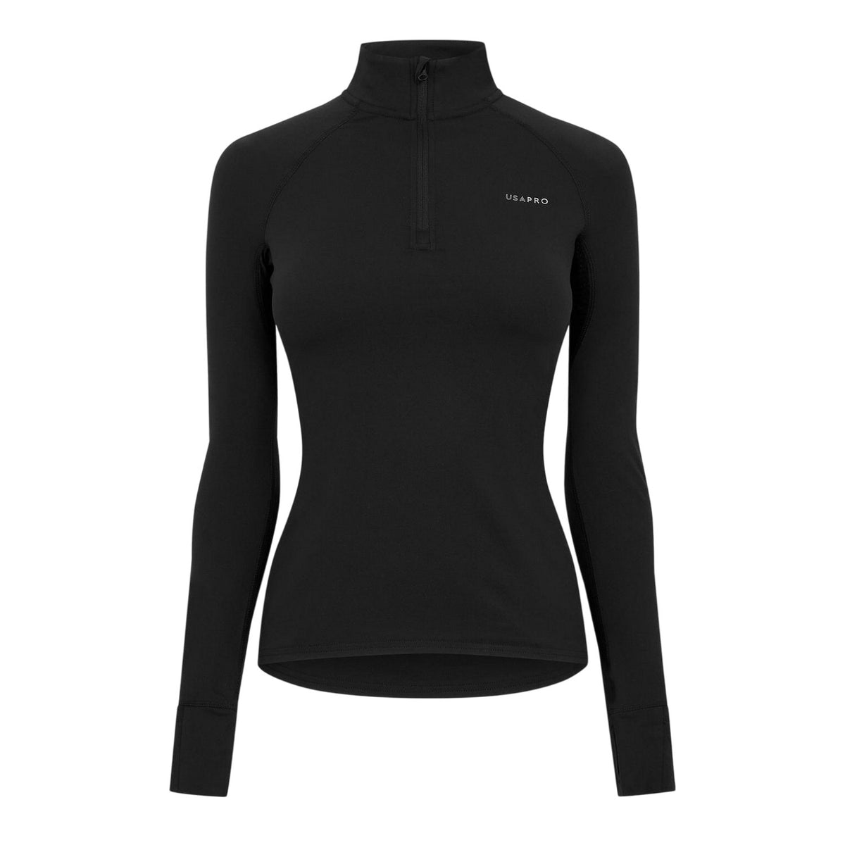 Black - Front - USA Womens-Ladies Plain Long-Sleeved Base Layer Top