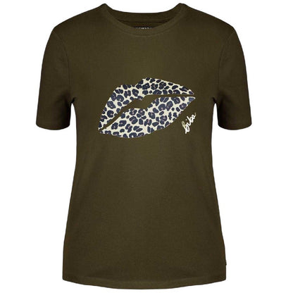 Khaki Green - Front - Biba Womens-Ladies Lips Cotton T-Shirt