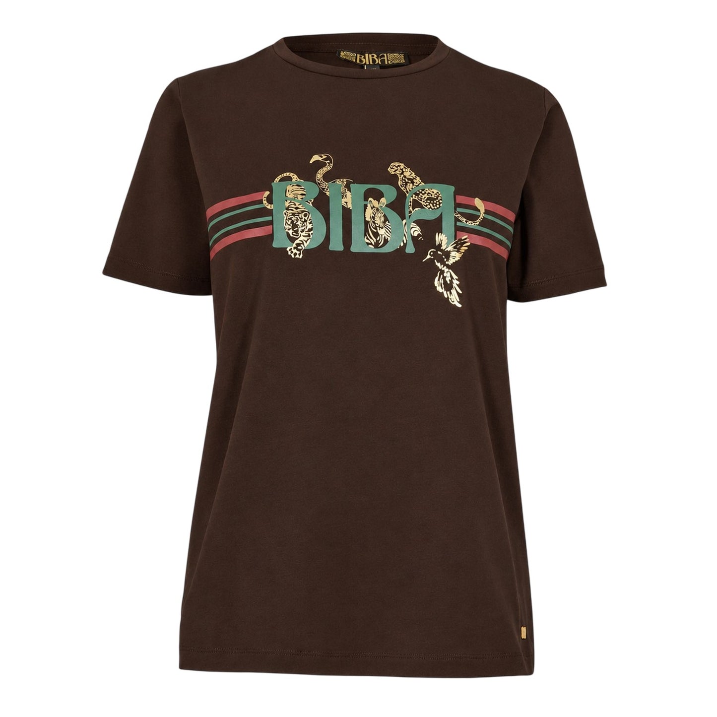 Brown - Front - Biba Womens-Ladies Leopard Cotton Logo T-Shirt