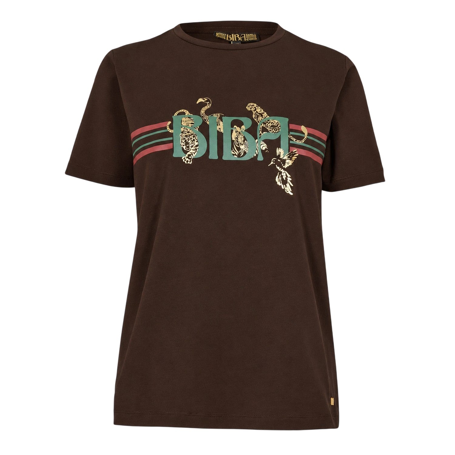 Brown - Front - Biba Womens-Ladies Leopard Cotton Logo T-Shirt