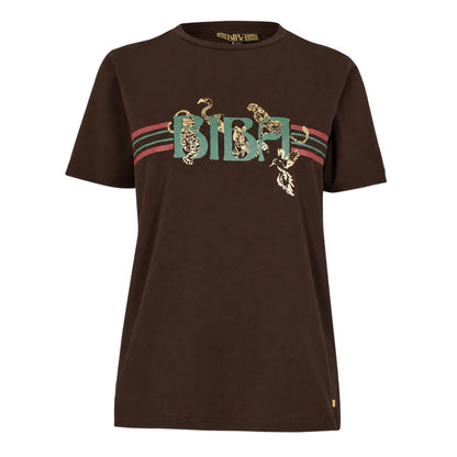 Brown - Front - Biba Womens-Ladies Leopard Cotton Logo T-Shirt