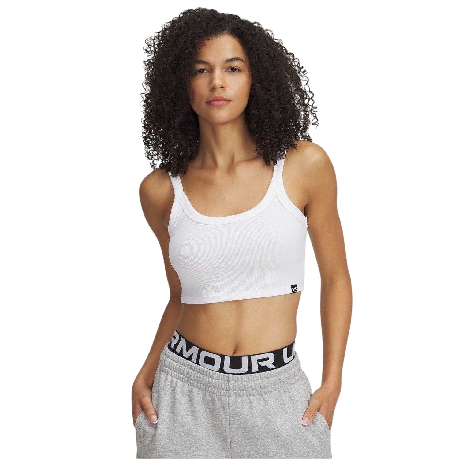 White - Front - Under Armour Womens-Ladies Baby Ribbed Cropped Snug Fit Tank Top