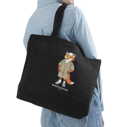 Black - Side - Maison Kitsuné Dressed Fox Canvas Tote Bag