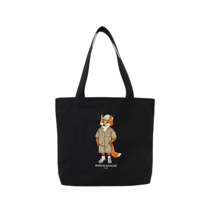 Black - Front - Maison Kitsuné Dressed Fox Canvas Tote Bag