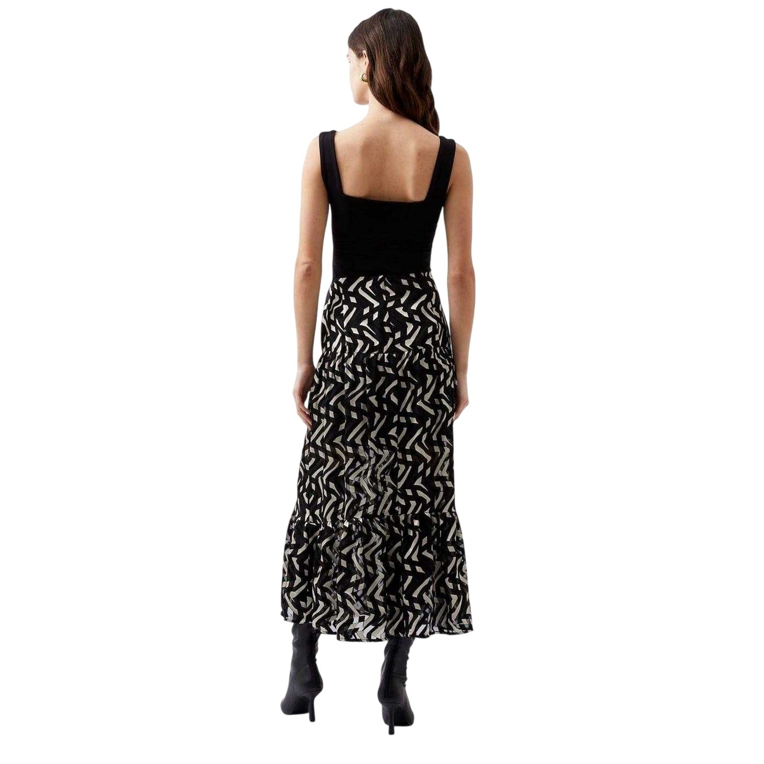 Black-Cream - Back - French Connection Womens-Ladies Diandra Geometric Pattern Maxi Skirt
