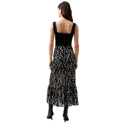 Black-Cream - Back - French Connection Womens-Ladies Diandra Geometric Pattern Maxi Skirt
