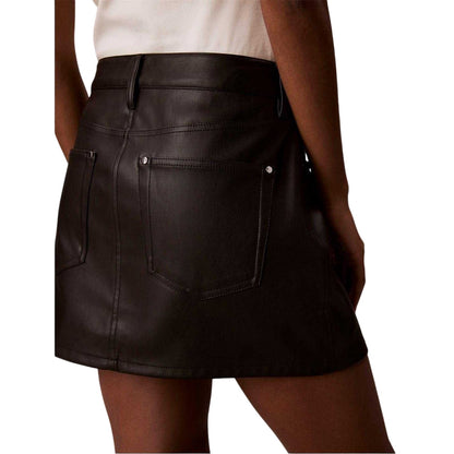 Black - Back - Calvin Klein Womens-Ladies Jeans Leather Mini Skirt