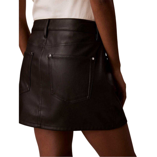 Black - Back - Calvin Klein Womens-Ladies Jeans Leather Mini Skirt