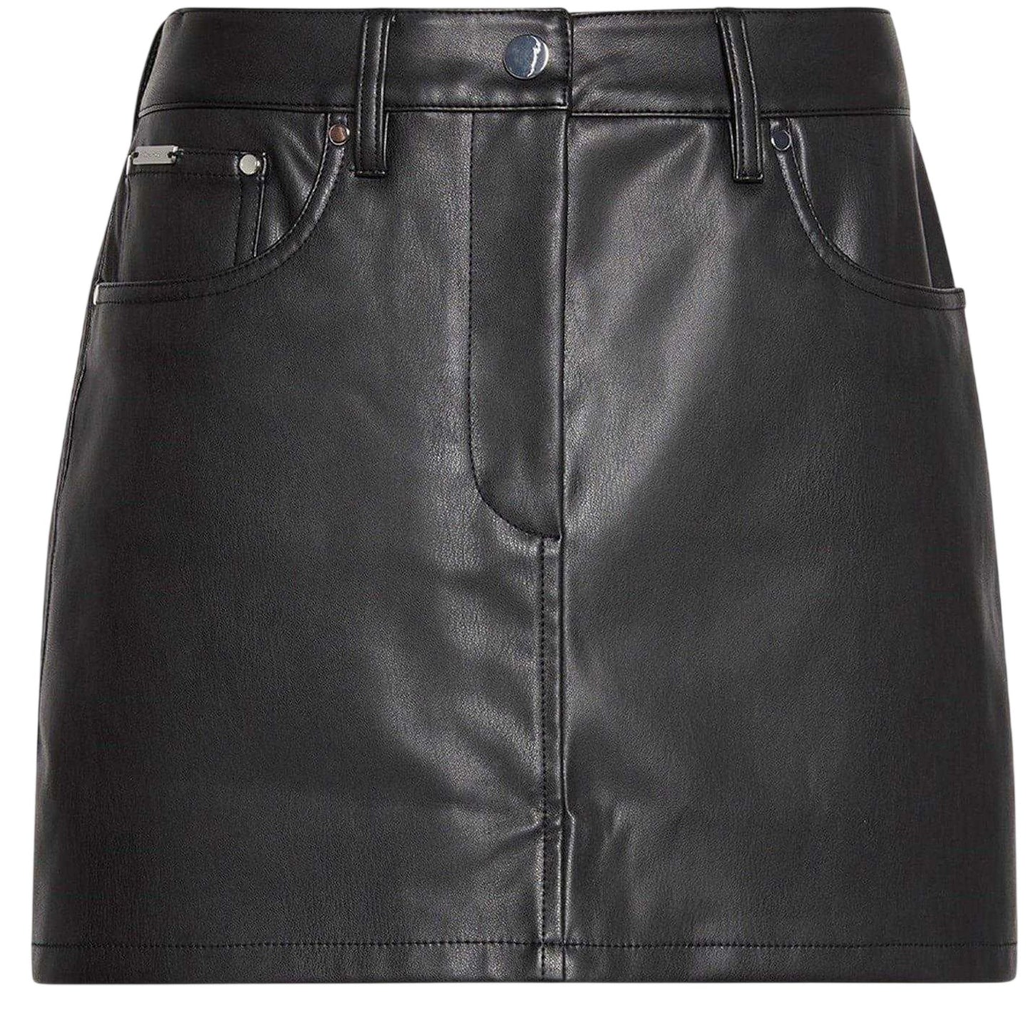 Black - Front - Calvin Klein Womens-Ladies Jeans Leather Mini Skirt