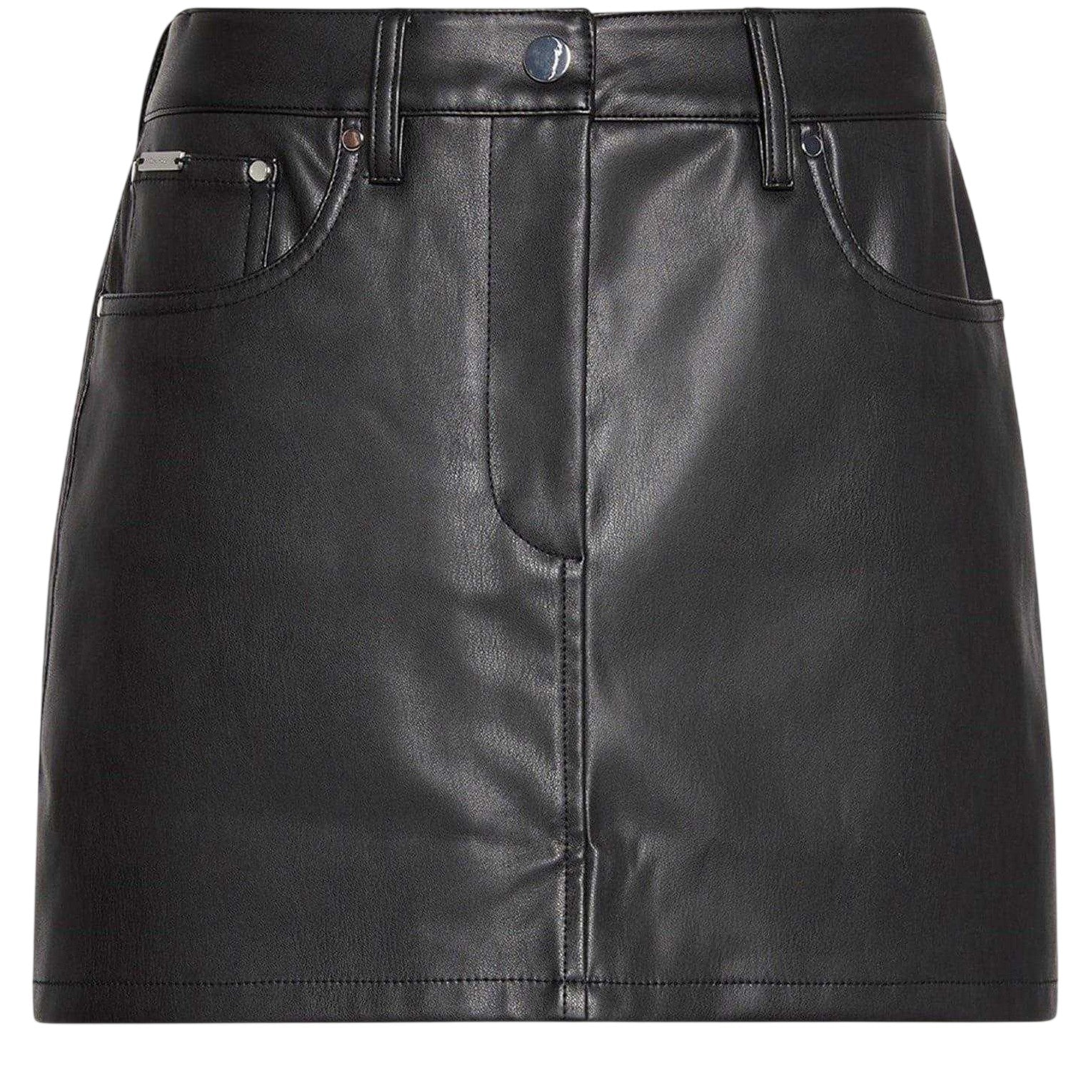 Black - Front - Calvin Klein Womens-Ladies Jeans Leather Mini Skirt