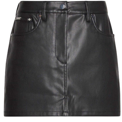 Black - Front - Calvin Klein Womens-Ladies Jeans Leather Mini Skirt