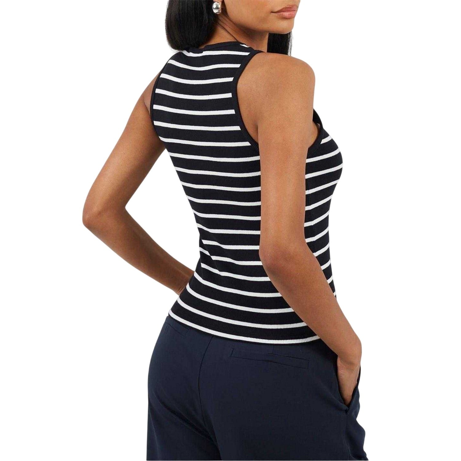 Black-Cream - Back - Brave Soul Womens-Ladies Striped Tank Top