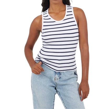 White-Navy - Front - Brave Soul Womens-Ladies Striped Tank Top