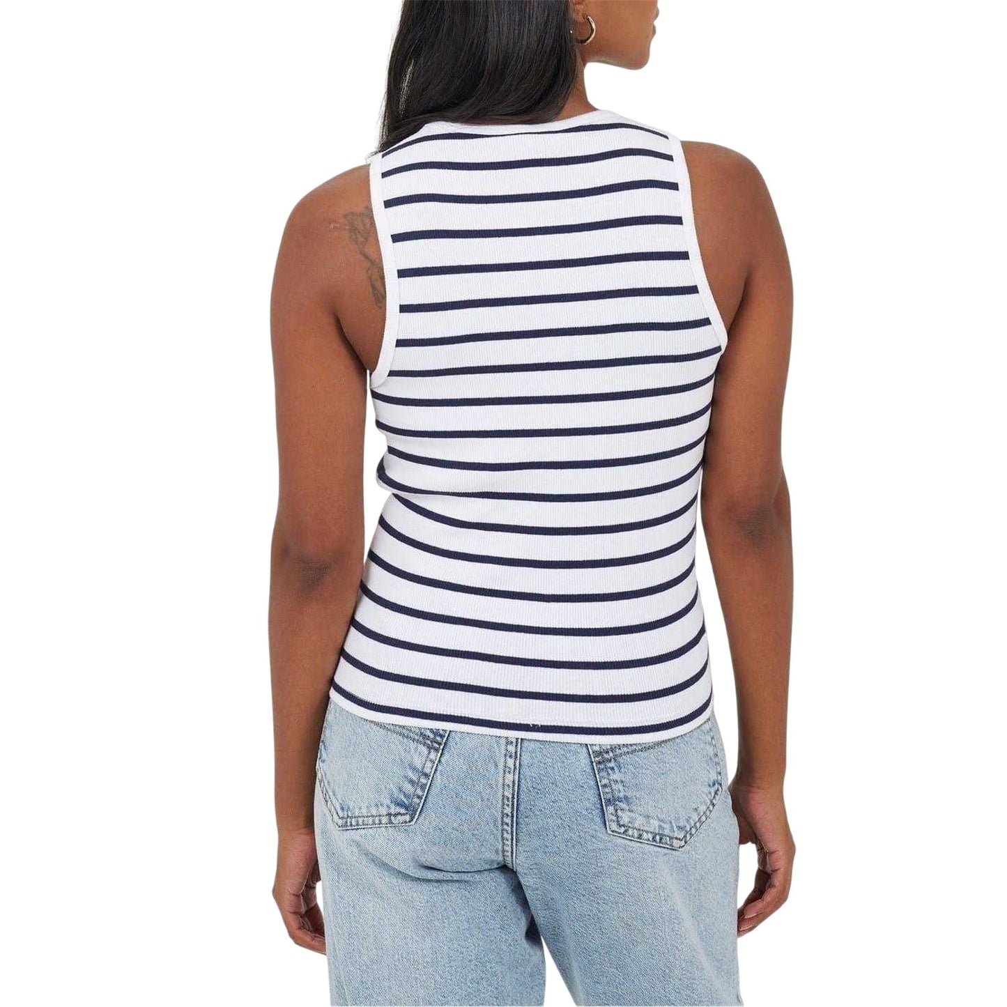 White-Navy - Back - Brave Soul Womens-Ladies Striped Tank Top