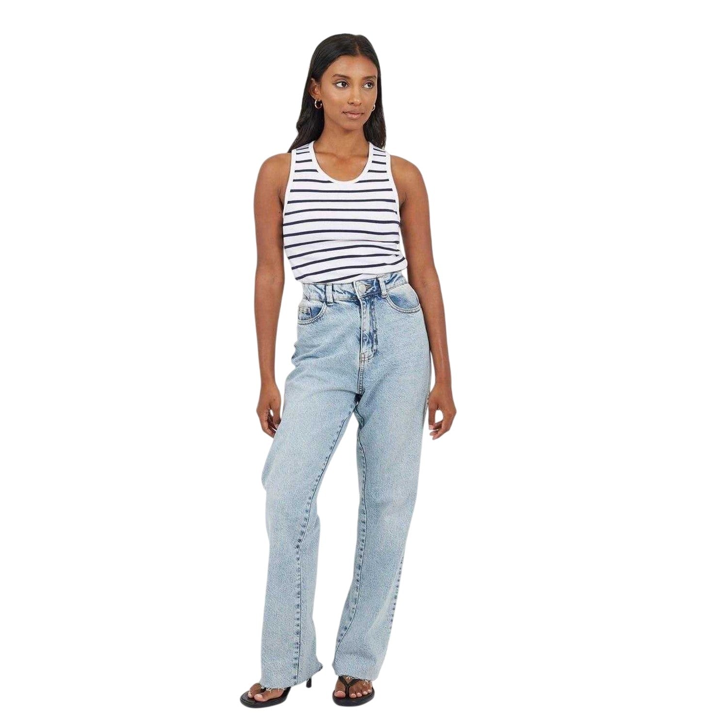 White-Navy - Side - Brave Soul Womens-Ladies Striped Tank Top