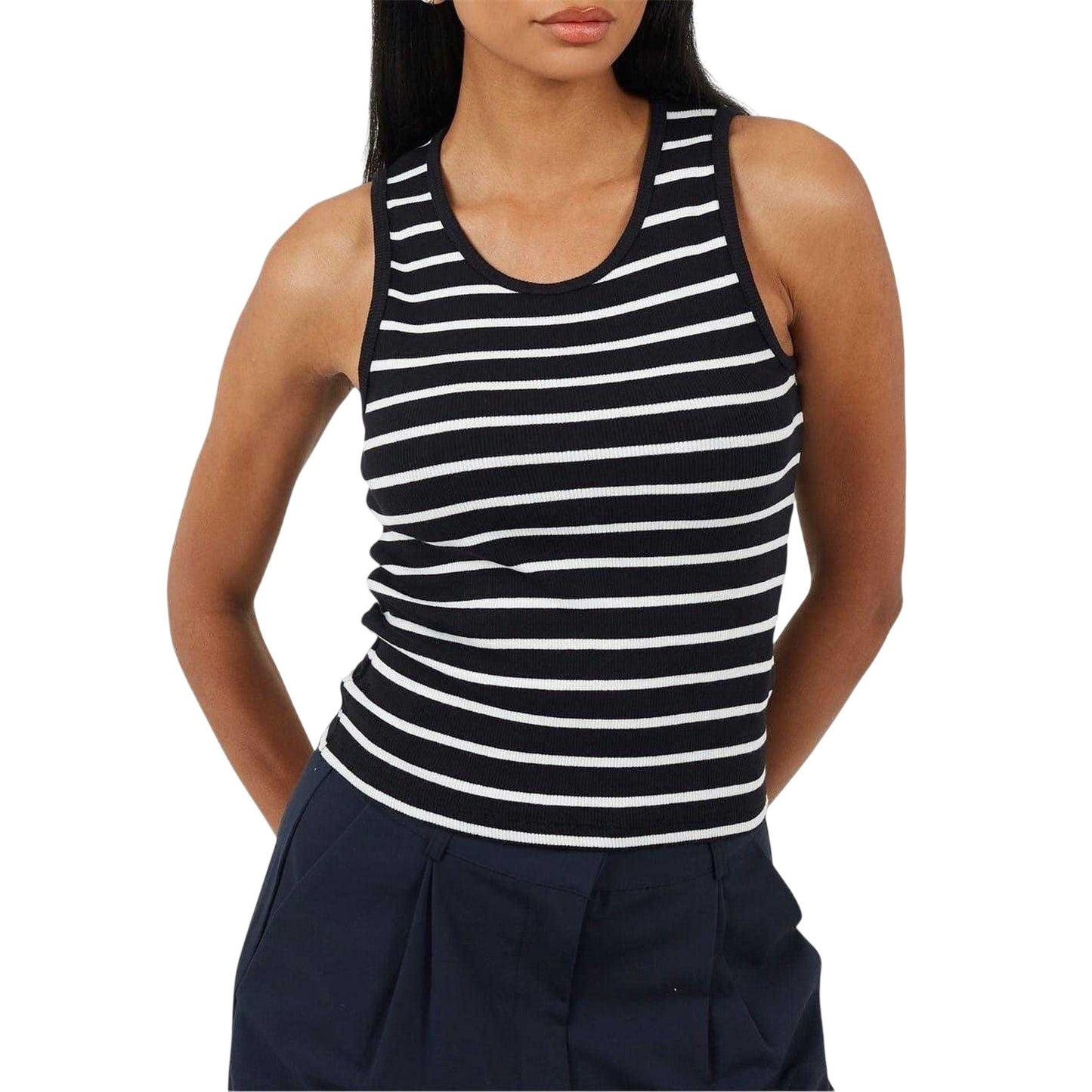 Black-Cream - Front - Brave Soul Womens-Ladies Striped Tank Top