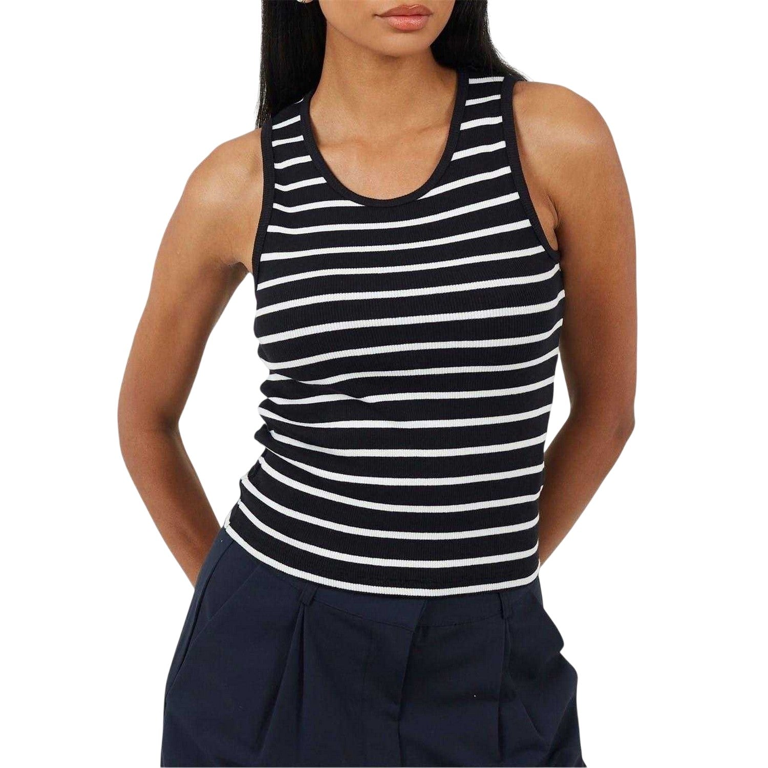 Black-Cream - Front - Brave Soul Womens-Ladies Striped Tank Top