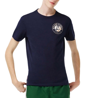 Blue - Side - Lacoste Mens Roland Garro Edition Logo Jersey T-Shirt