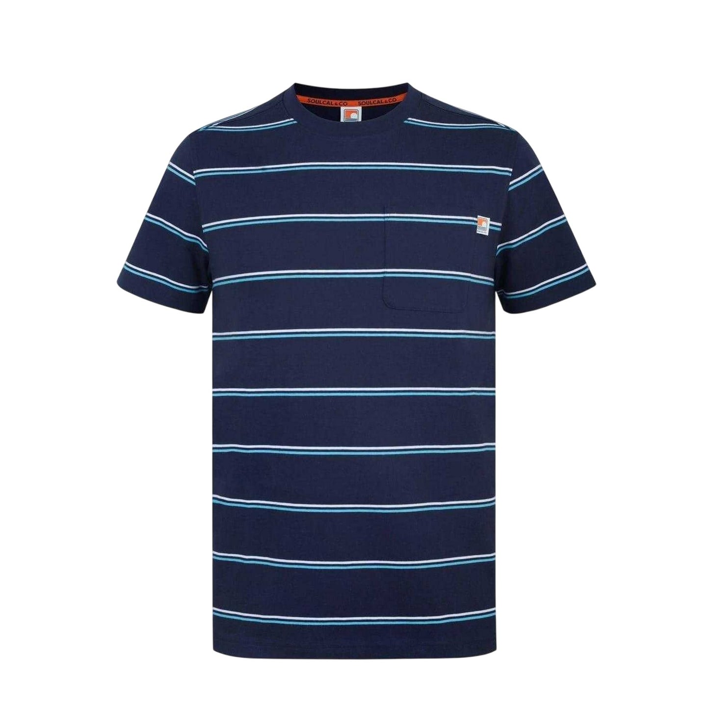 Navy - Front - SoulCal Mens Striped Pocket Regular T-Shirt