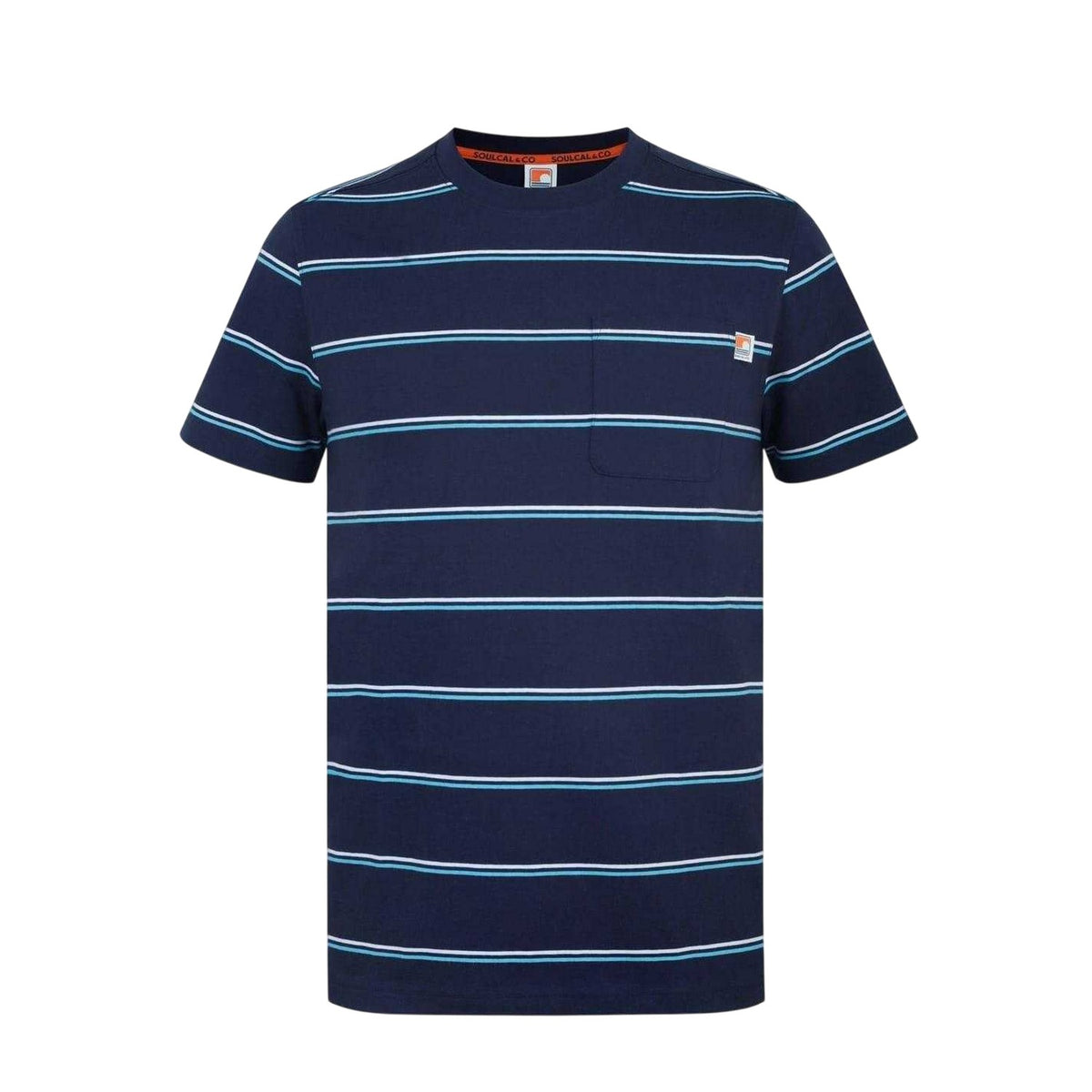 Navy - Front - SoulCal Mens Striped Pocket Regular T-Shirt