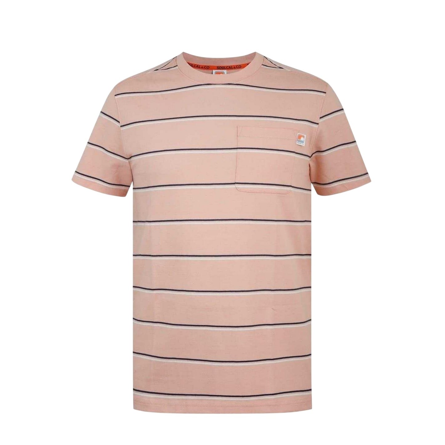 Peach - Front - SoulCal Mens Striped Pocket Regular T-Shirt