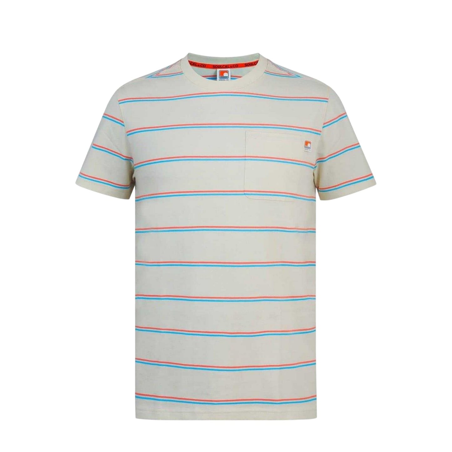 Ecru - Front - SoulCal Mens Striped Pocket Regular T-Shirt
